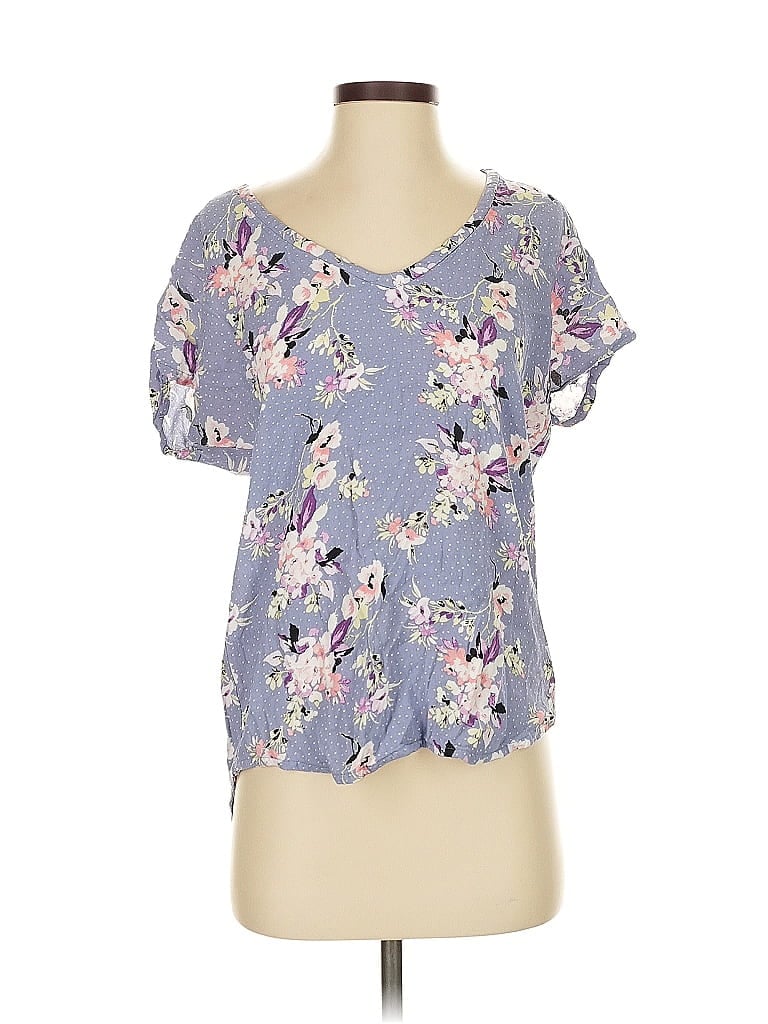 Pre-owned Express Short Sleeve Blouse In Blue