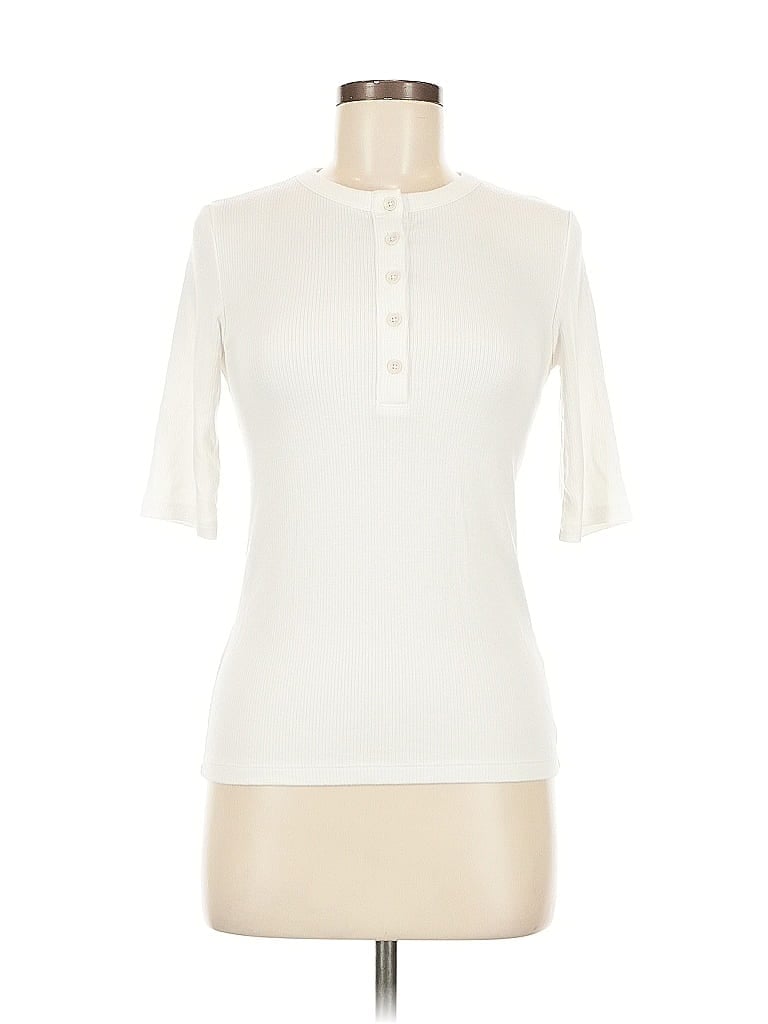 Pre-owned Vince Short Sleeve Top Ivory Mock Neckline Tops In White