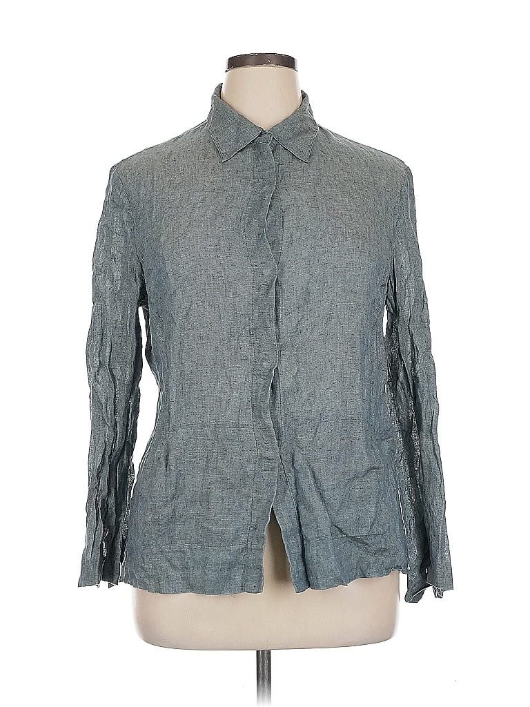 Pre-owned Anne Klein 3/4 Sleeve Button Down Shirt In Gray