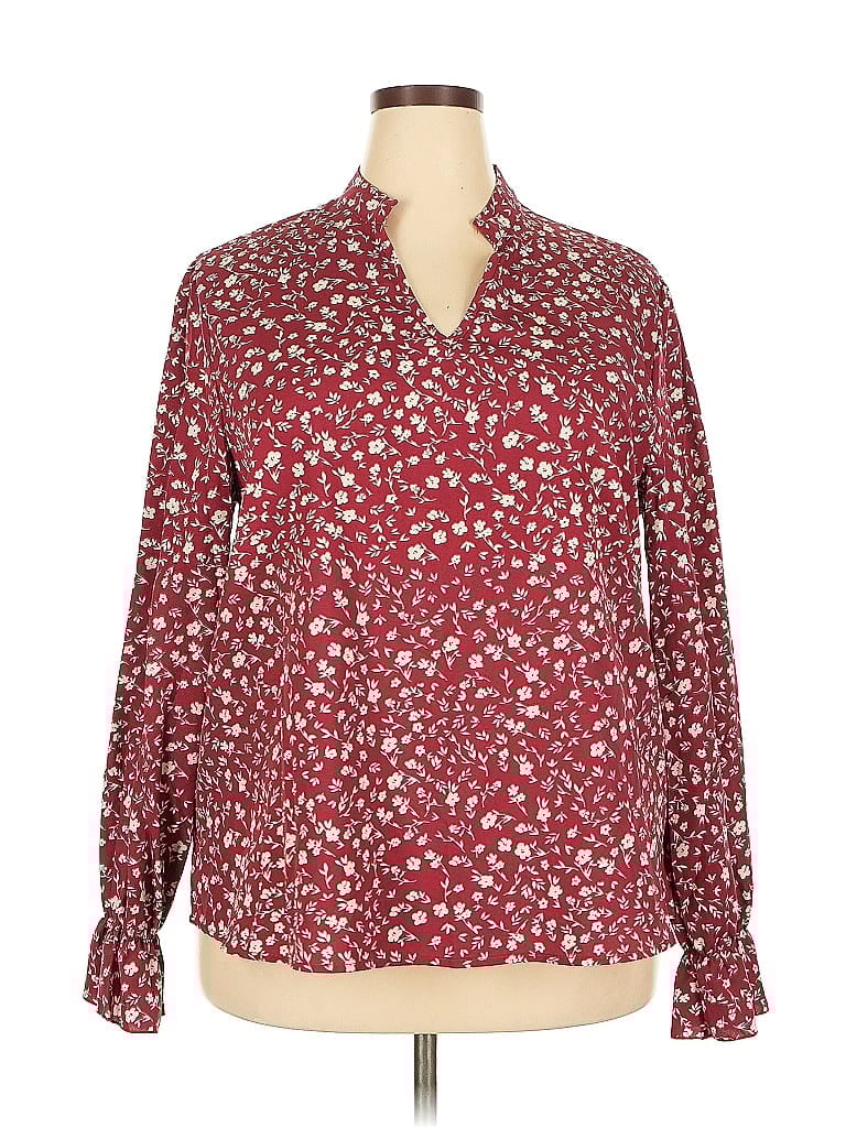 Pre-owned Unbranded Long Sleeve Blouse In Burgundy