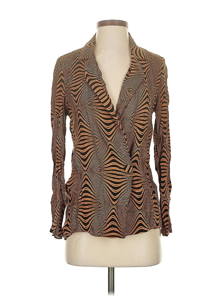 Pre-owned Mng Long Sleeve Blouse In Brown