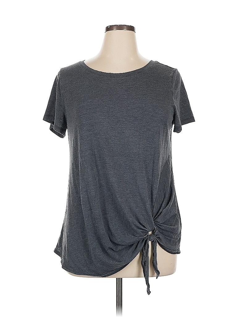 Pre-owned Caslon Short Sleeve Top Gray Keyhole Neckline Tops