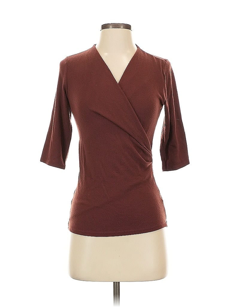 Pre-owned Michael Stars 3/4 Sleeve Top Burgundy V Neck Tops