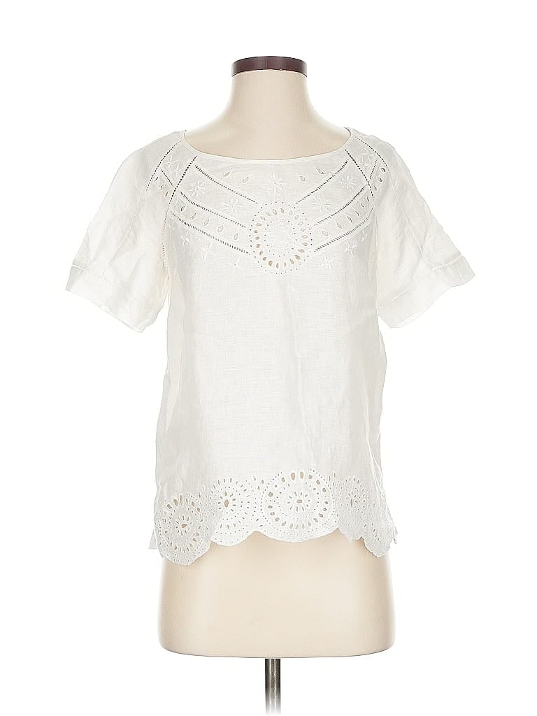 Pre-owned Ann Taylor Short Sleeve Blouse In White