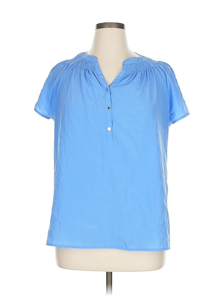 Pre-owned Dana Buchman Short Sleeve Blouse In Blue