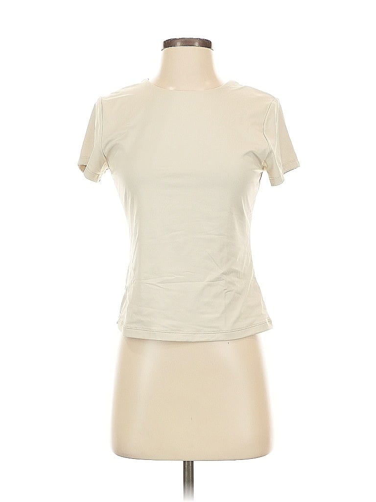 Pre-owned Tahari Short Sleeve Top Ivory Crew Neck Tops In White