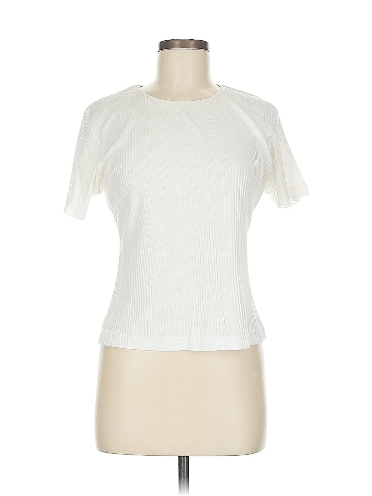 Pre-owned The Limited Short Sleeve Top Ivory Mock Neckline Tops In White