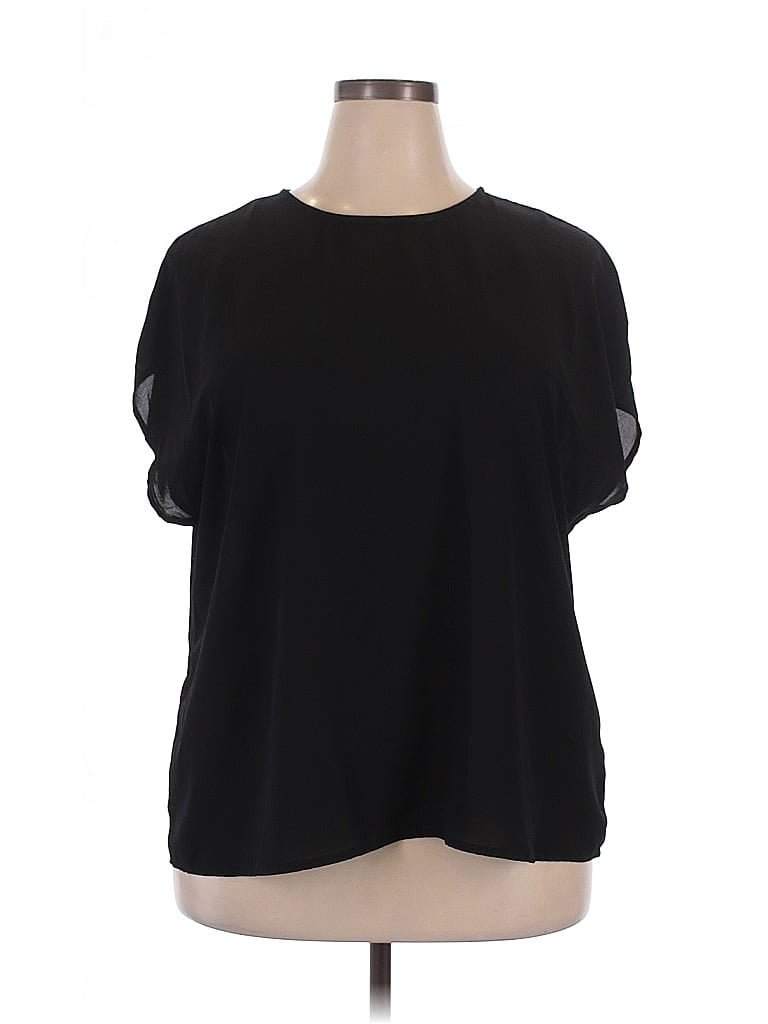 Pre-owned Halogen Short Sleeve Top Black Keyhole Neckline Tops