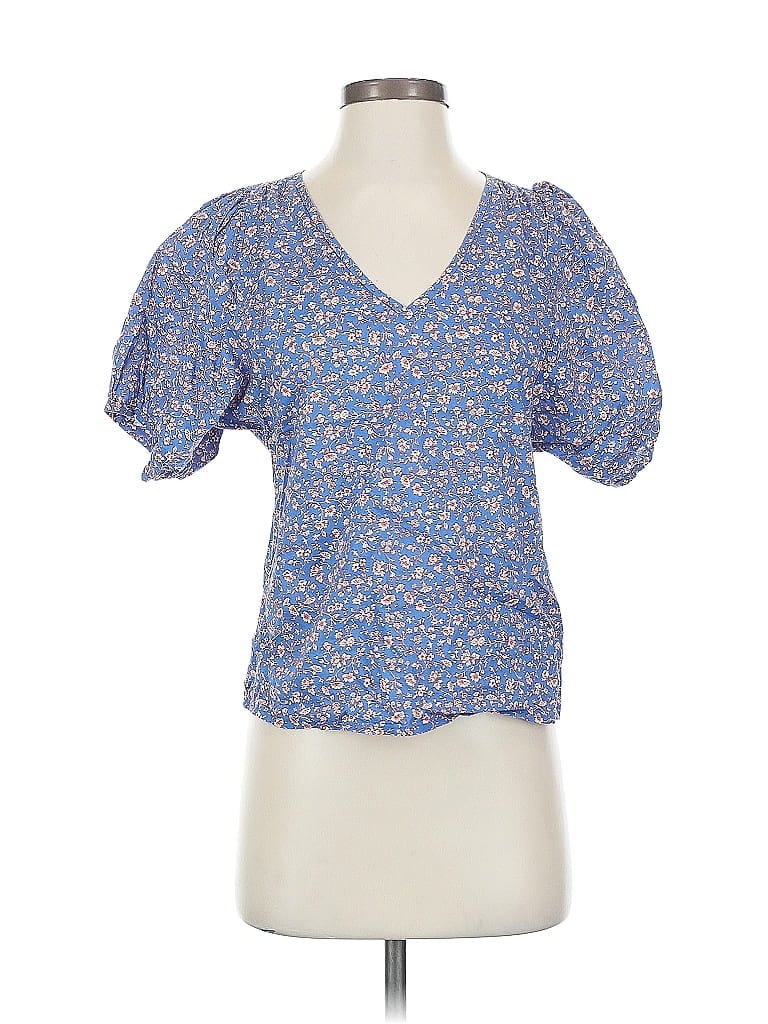 Pre-owned Madewell Short Sleeve Blouse In Blue
