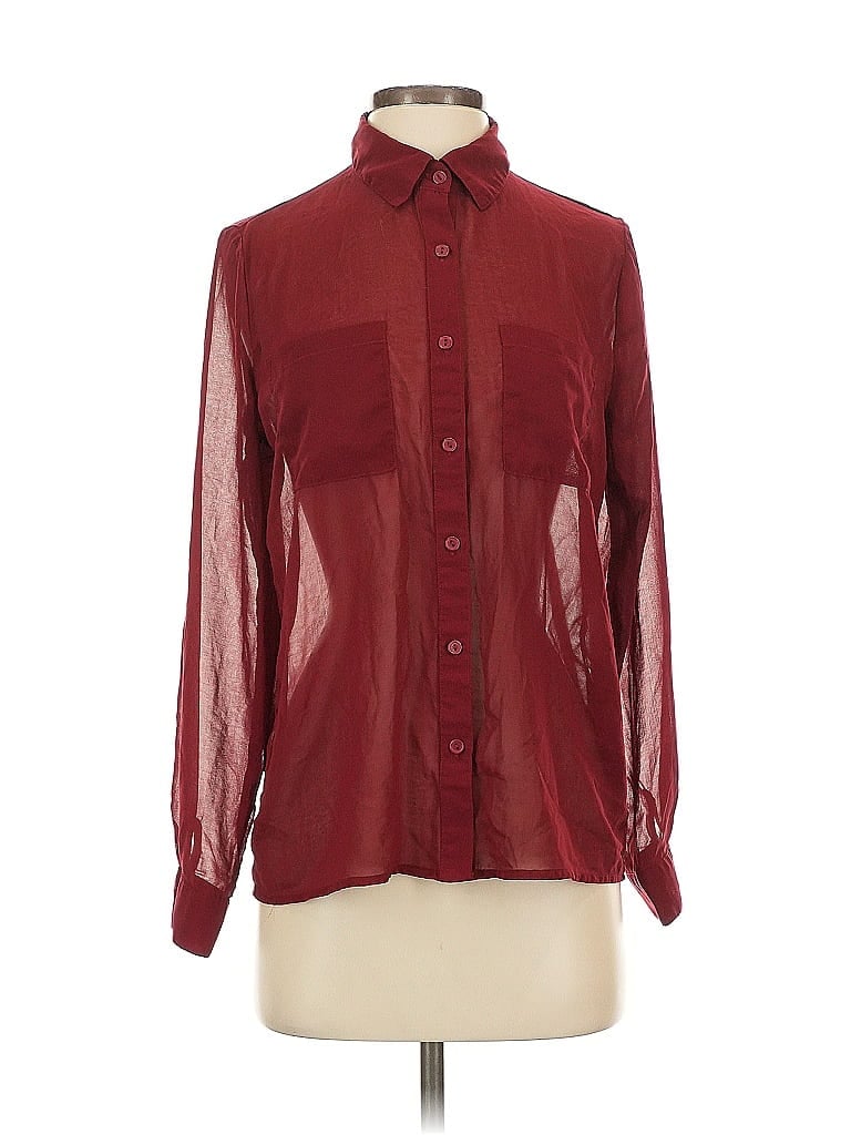 Pre-owned Unbranded Long Sleeve Blouse In Burgundy
