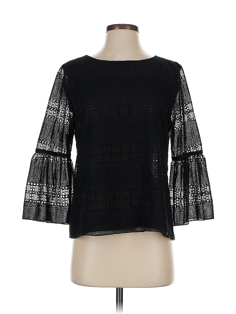 Pre-owned Waverly Grey 3/4 Sleeve Top Black Square Neckline Tops