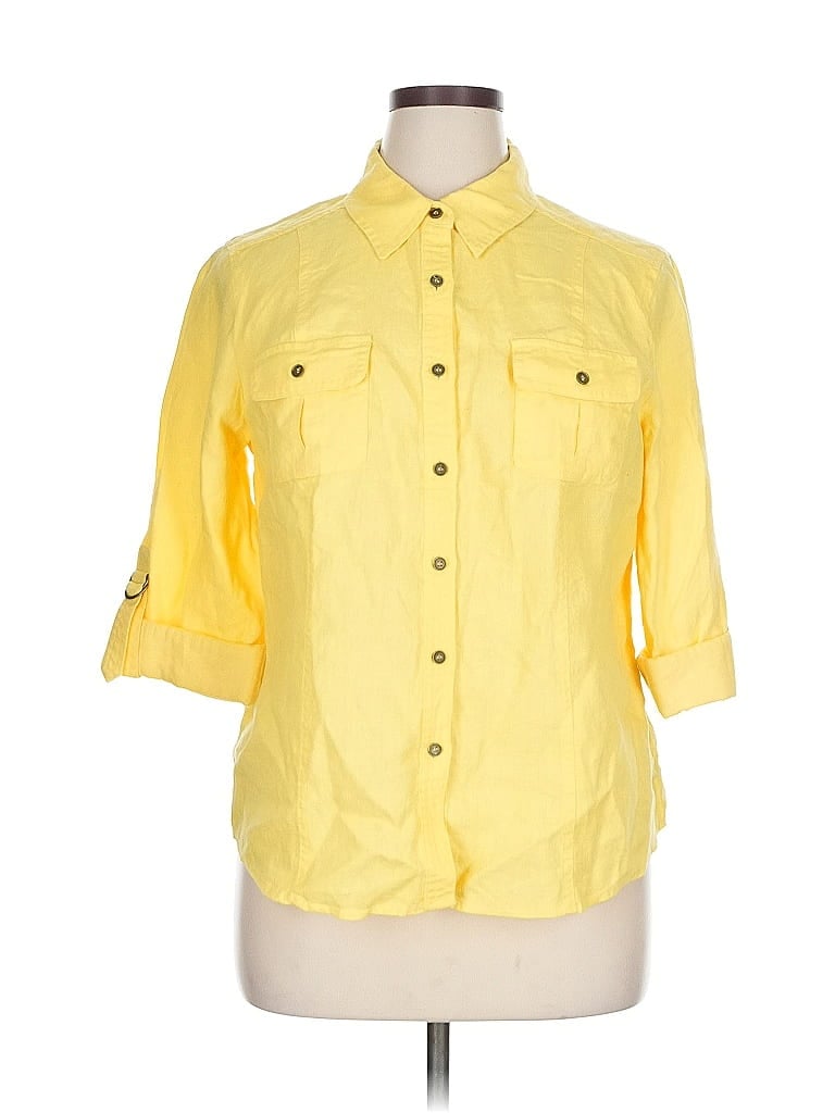 Pre-owned Style & Co 3/4 Sleeve Button Down Shirt In Yellow