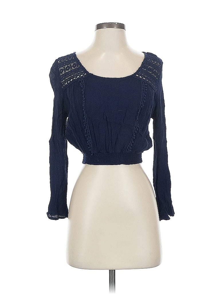 Pre-owned Raga Long Sleeve Top Blue Square Neckline Tops