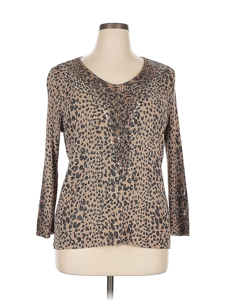 Pre-owned Chico's 3/4 Sleeve T-shirt In Brown