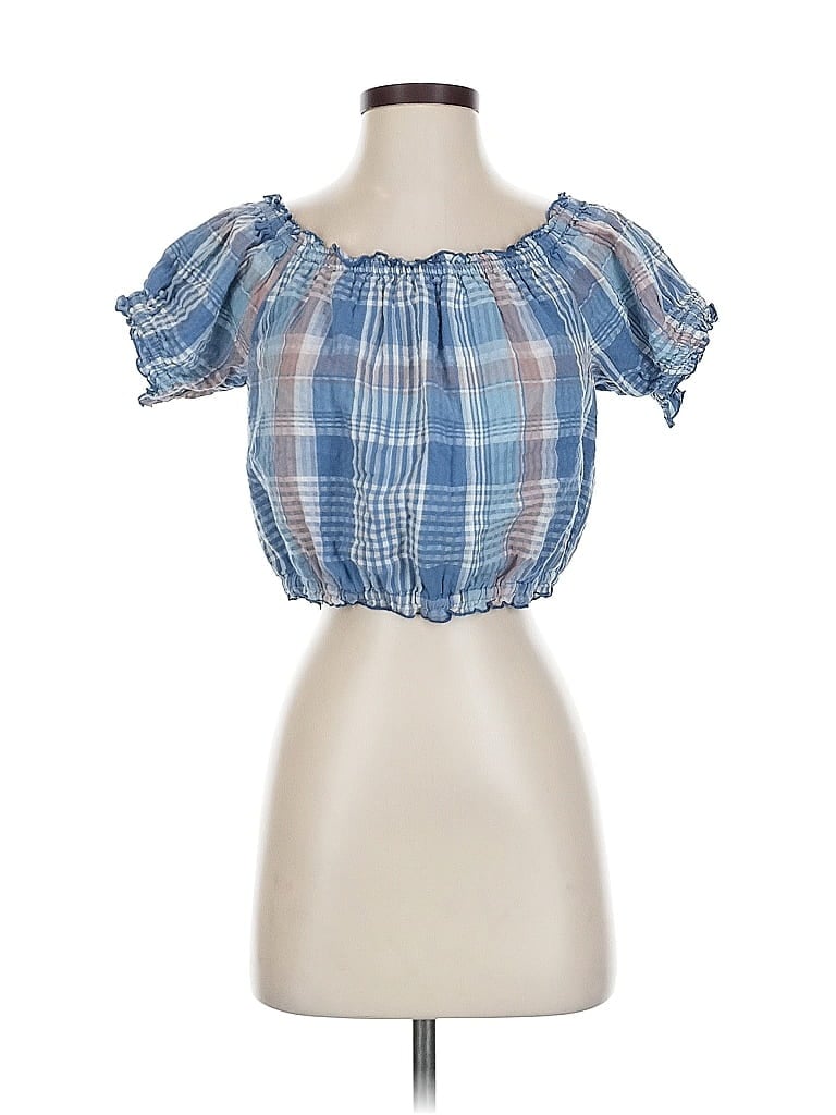 Pre-owned American Eagle Outfitters Short Sleeve Blouse In Blue