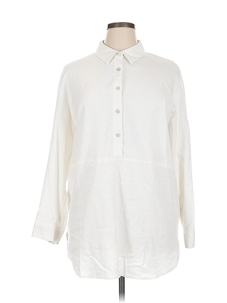 Pre-owned Tahari 3/4 Sleeve Button Down Shirt In White