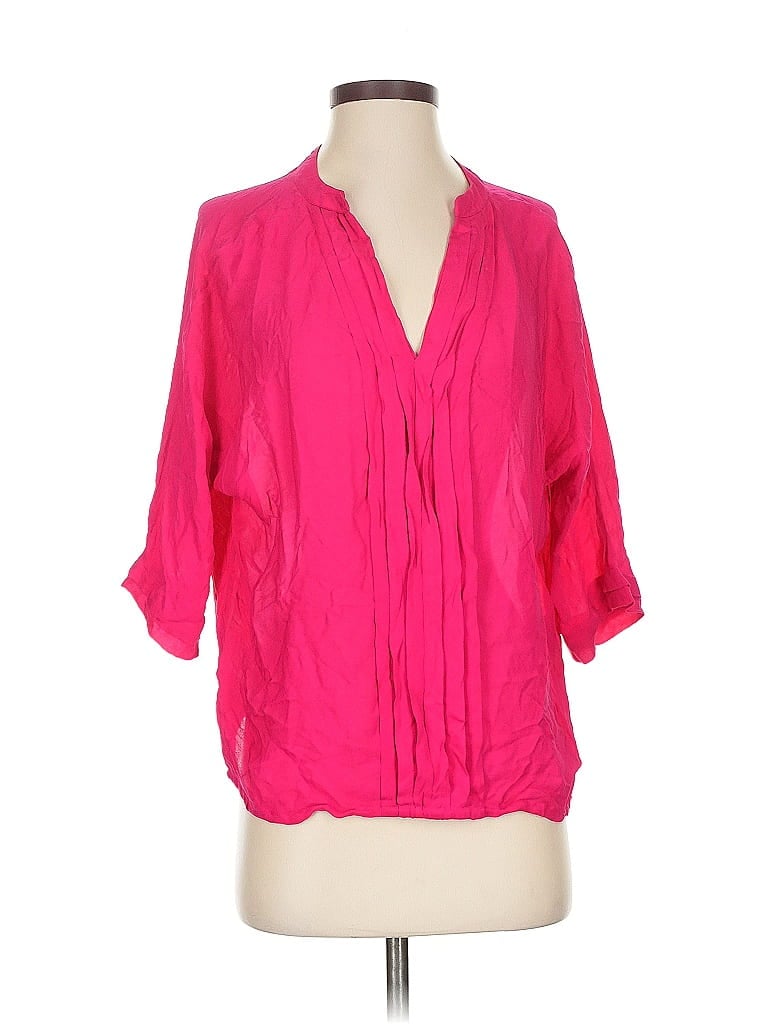 Click to view more detailed imagery on our partner's website Pre-owned Joie 3/4 Sleeve Silk Top Pink Plunge Neckline Tops