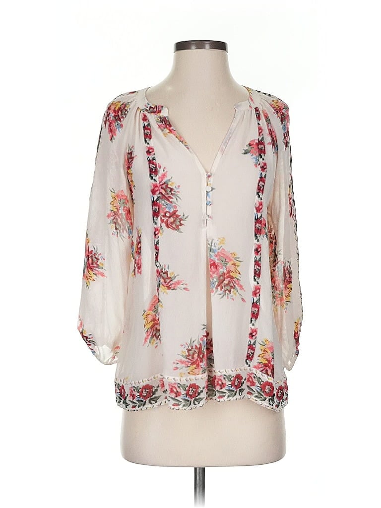 Click to view more detailed imagery on our partner's website Pre-owned Joie 3/4 Sleeve Silk Top Ivory Plunge Neckline Tops In White