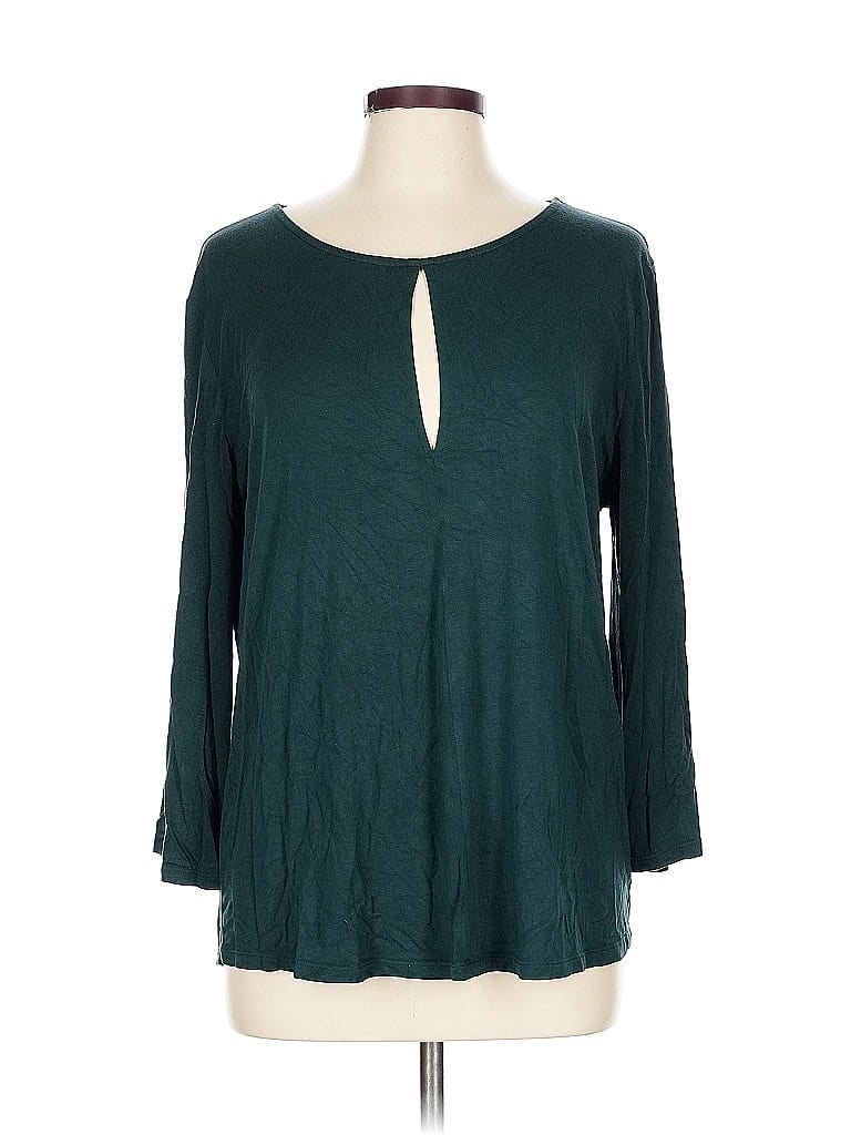 Click to view more detailed imagery on our partner's website Pre-owned Amour Vert 3/4 Sleeve Top Teal Keyhole Neckline Tops In Blue