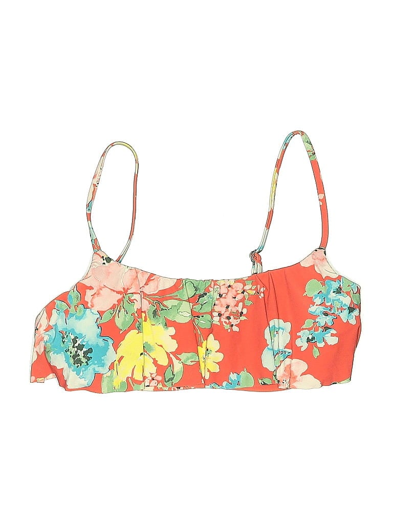 Pre-owned Billabong Swimsuit Top Orange Floral Pattern Swimwear