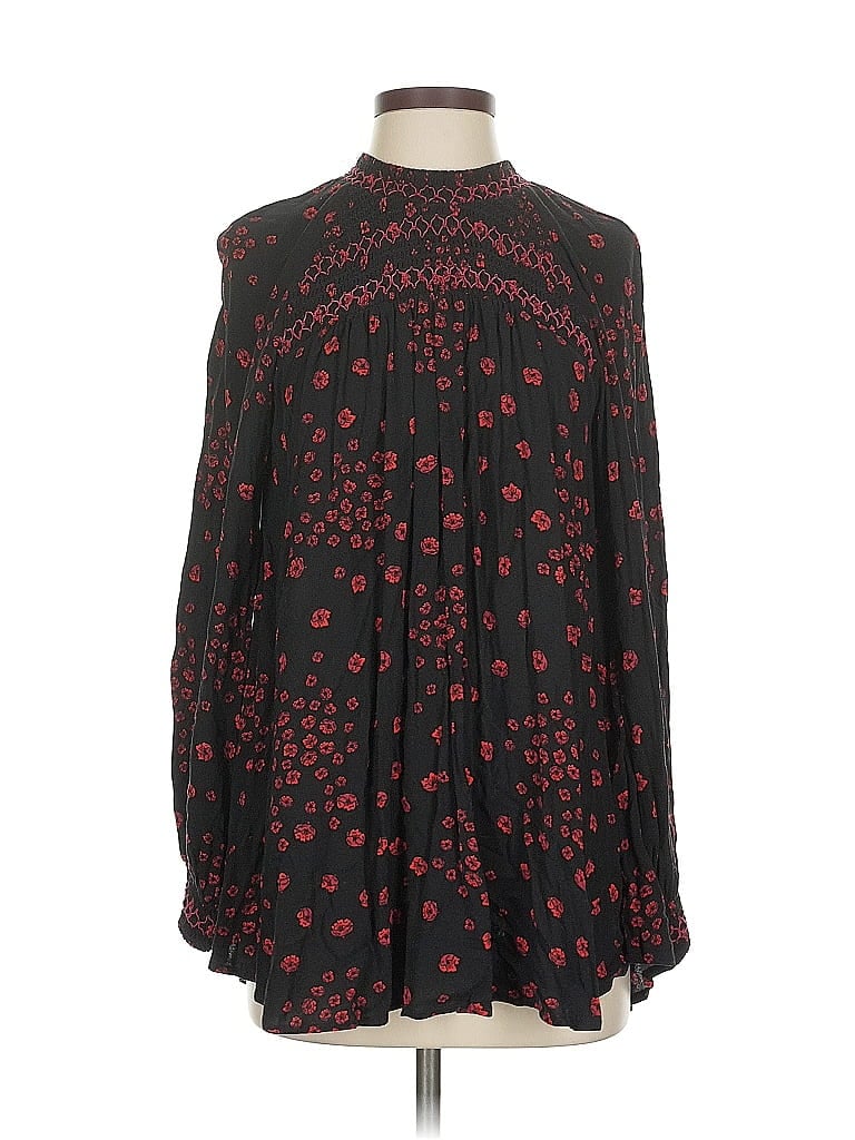 Pre-owned Free People Long Sleeve Blouse In Black