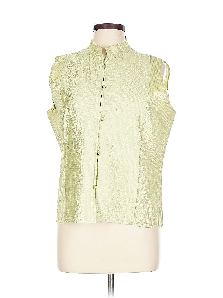 Pre-owned Eileen Fisher Sleeveless Silk Top Green High Neck Tops