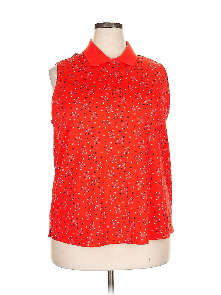 Pre-owned Lands' End Tank Top Red Collared Neckline Tops