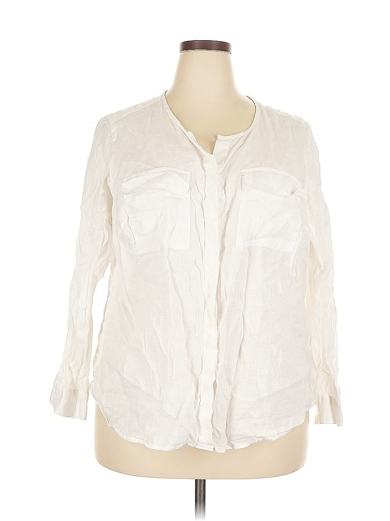 Pre-owned Talbots 3/4 Sleeve Button Down Shirt In White