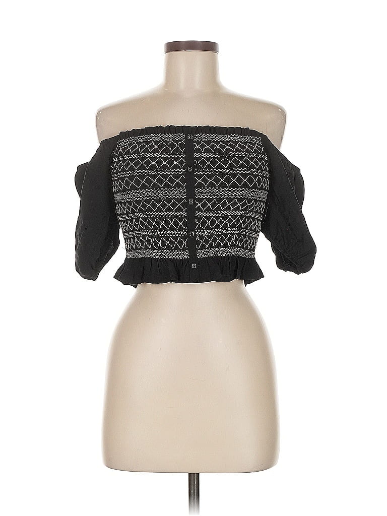 BLUE RAIN Pre-owned Short Sleeve Top Black Strapless Neckline Tops