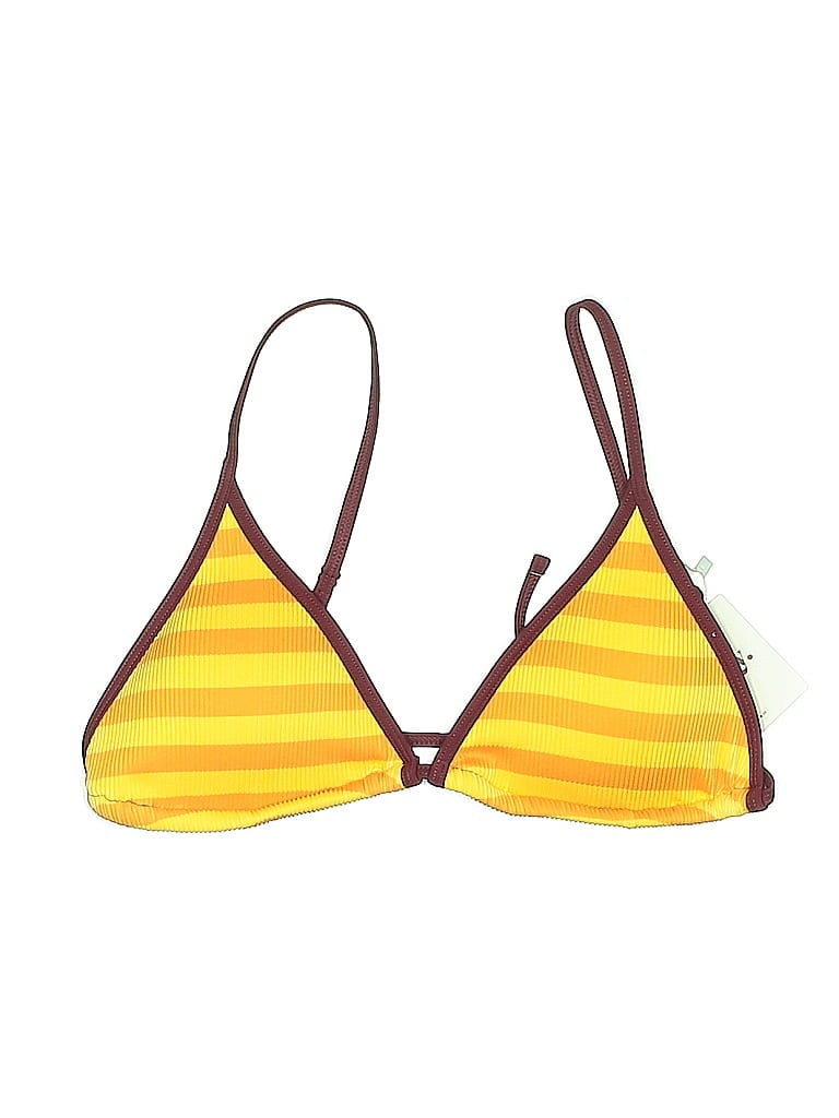 Pre-owned Honey Swimsuit Top Yellow Stripes Pattern Swimwear