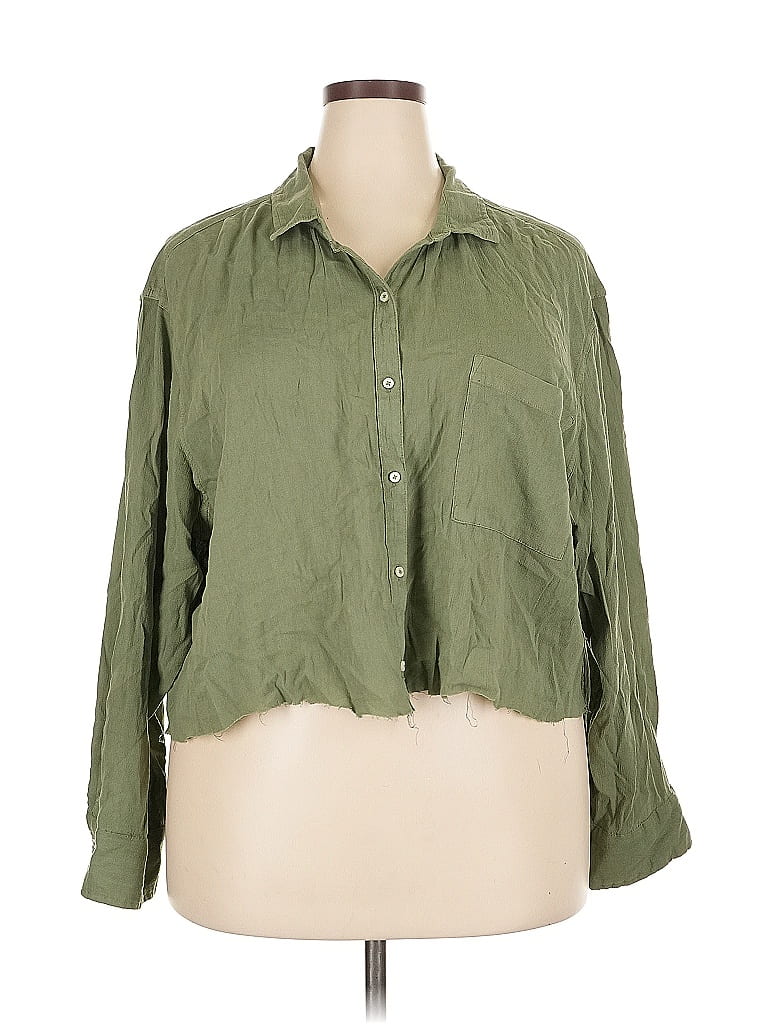 Pre-owned Aerie 3/4 Sleeve Button Down Shirt In Green