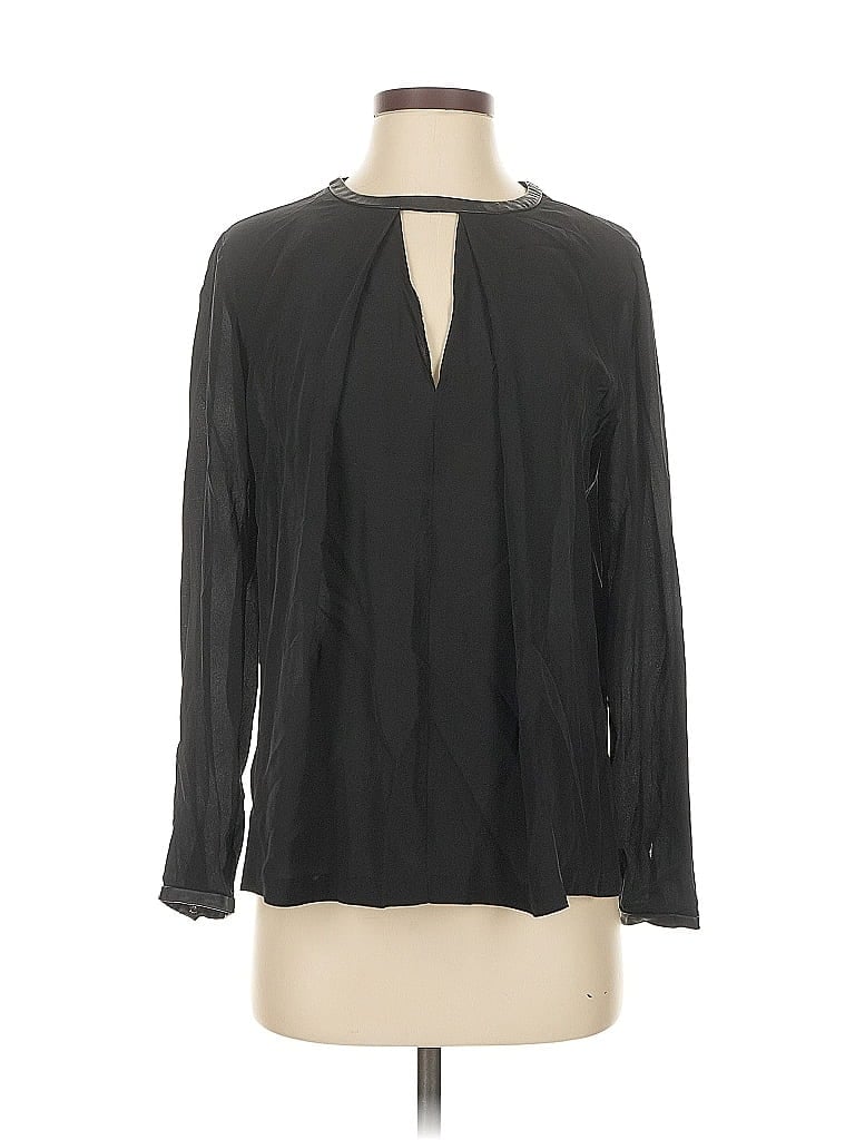 Click to view more detailed imagery on our partner's website Pre-owned Club Monaco Long Sleeve Silk Top Black Keyhole Neckline Tops