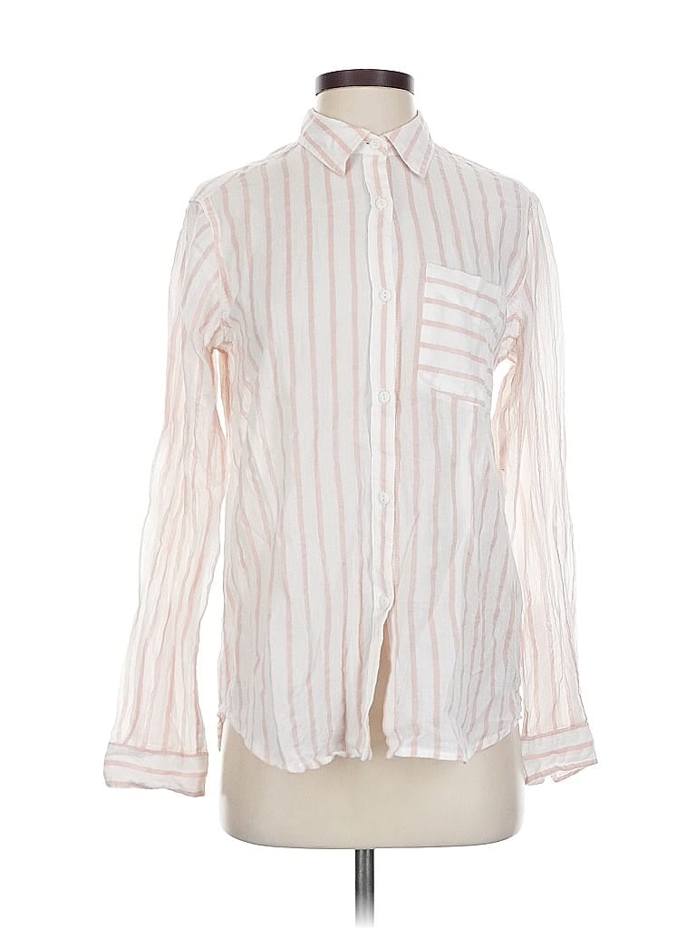 Pre-owned Current Elliott Long Sleeve Button Down Shirt In White