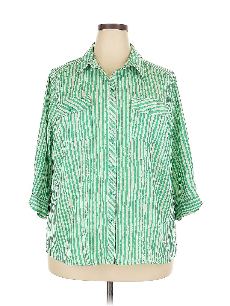 Pre-owned Notations 3/4 Sleeve Blouse In Green