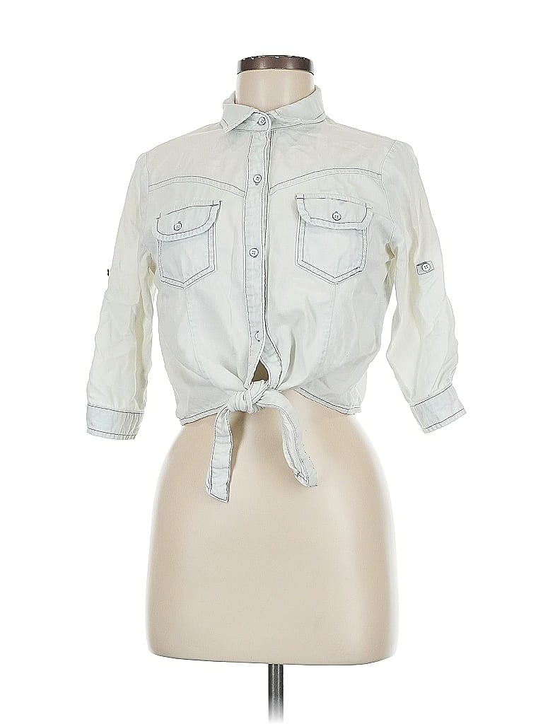 Pre-owned Asos Design 3/4 Sleeve Button Down Shirt In White