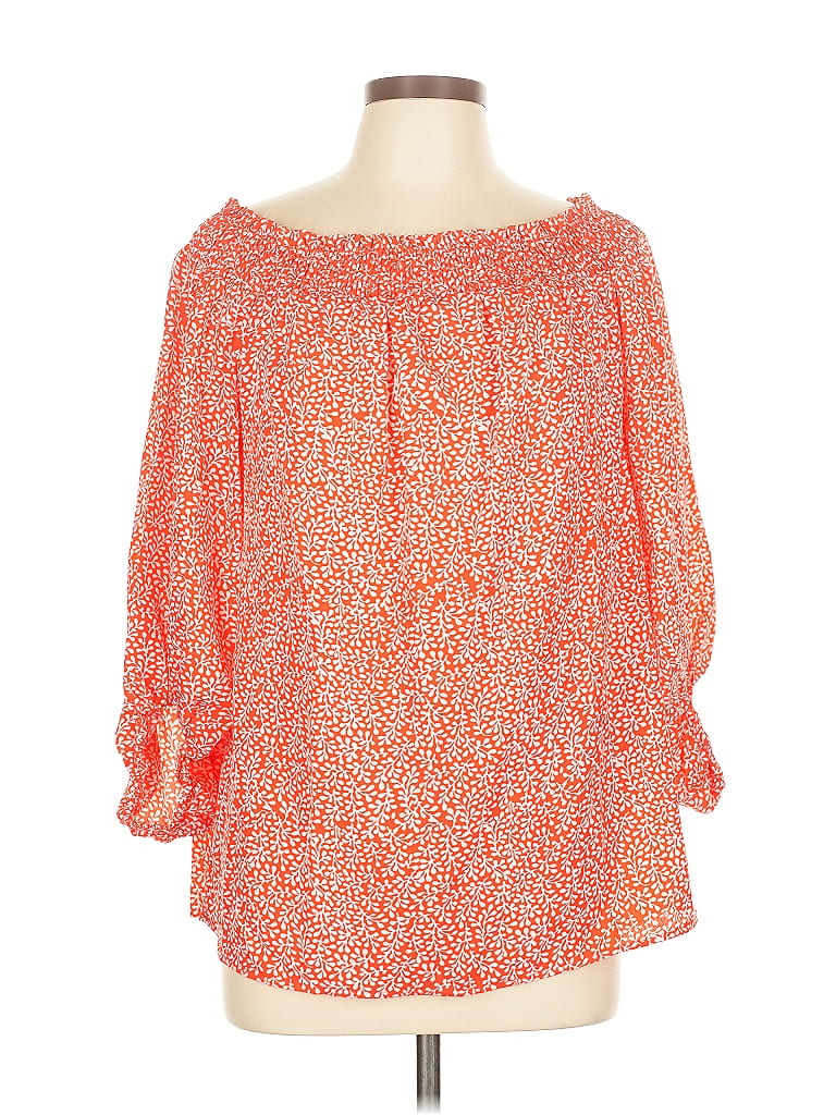 Pre-owned Unbranded 3/4 Sleeve Blouse In Orange