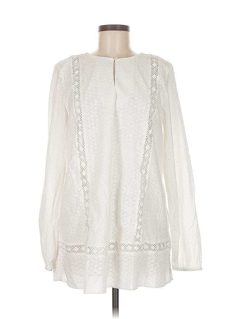 Pre-owned Lands' End Long Sleeve Blouse In White