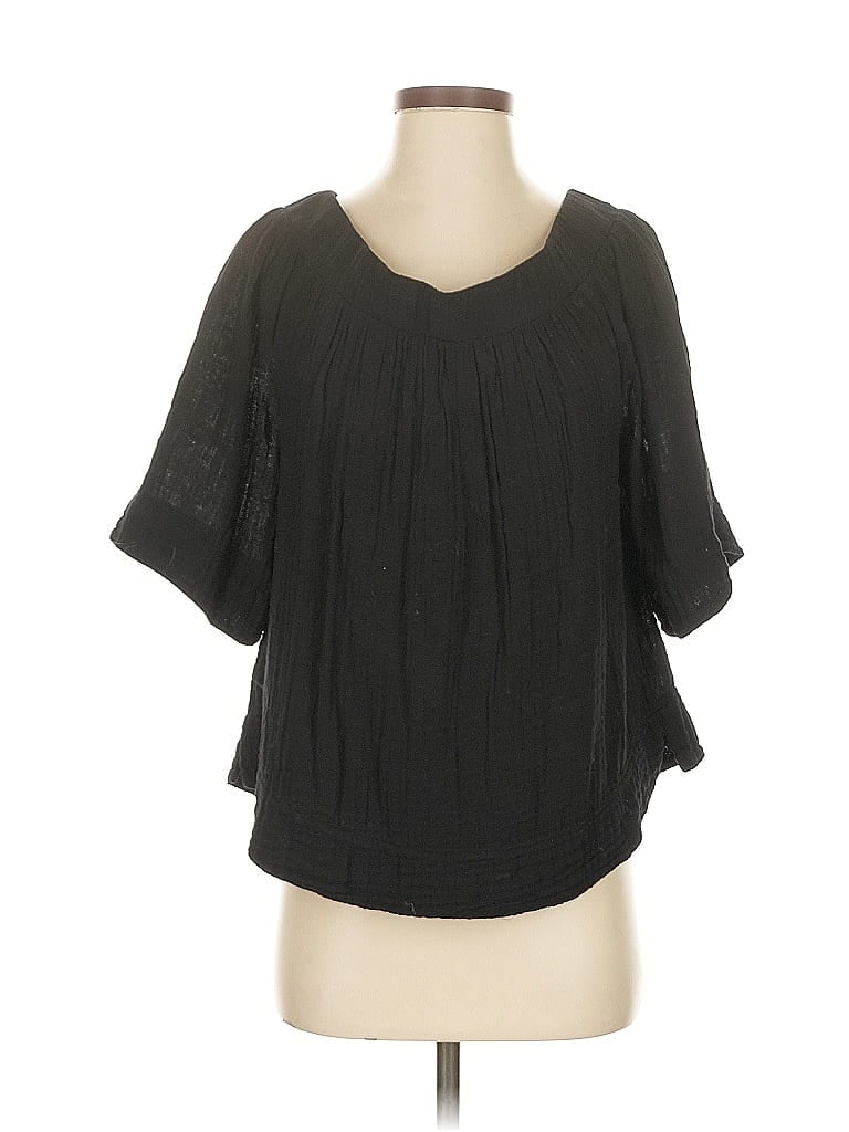 Pre-owned Three Dots Short Sleeve Blouse In Black