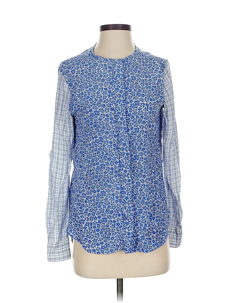 Click to view more detailed imagery on our partner's website Pre-owned Equipment Long Sleeve Silk Top Blue Mock Neckline Tops