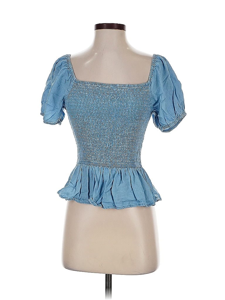 IRIS Pre-owned Short Sleeve Top Blue Square Neckline Tops