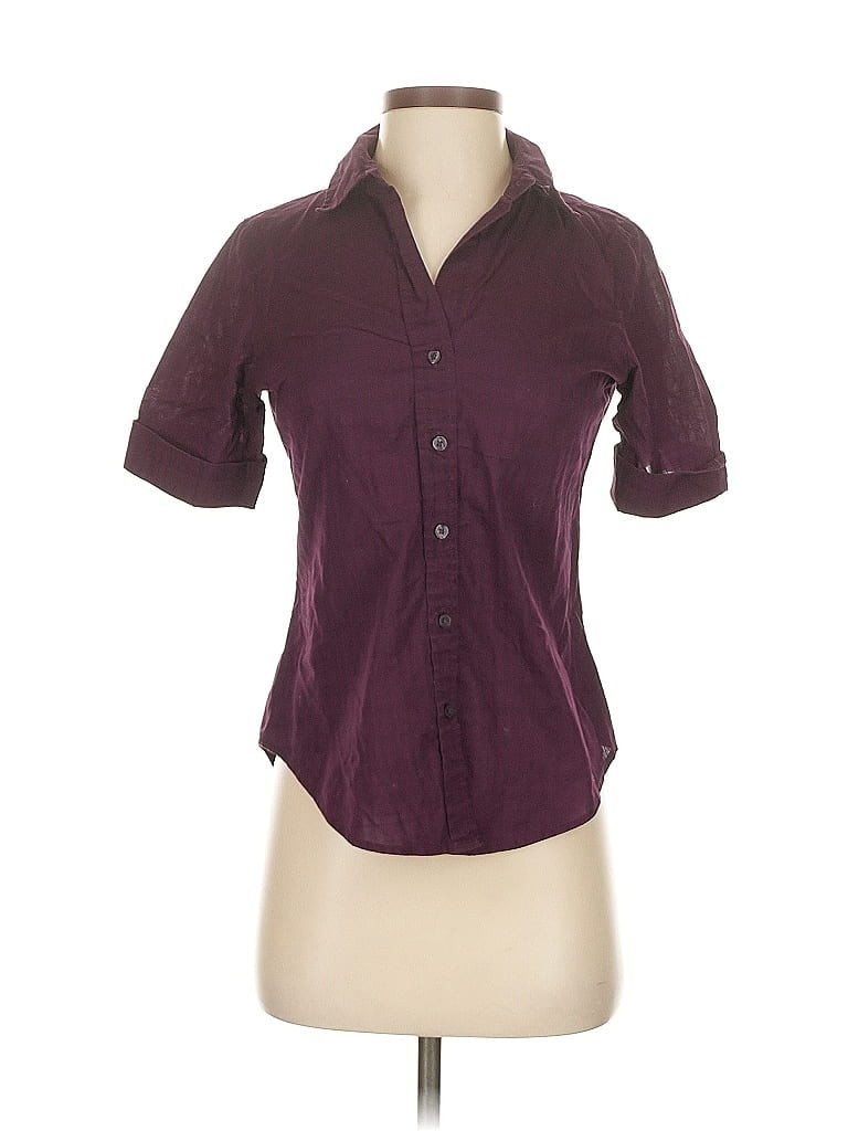 Pre-owned Ann Taylor Factory Short Sleeve Blouse In Burgundy