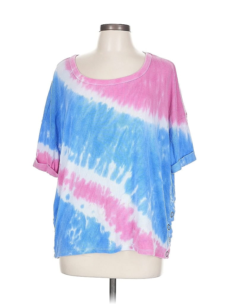 Pre-owned Chaser Short Sleeve Top Pink Tie-dye Pattern Scoop Neck Tops