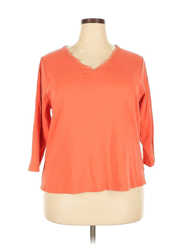 Pre-owned Coldwater Creek 3/4 Sleeve Top Orange V Neck Tops