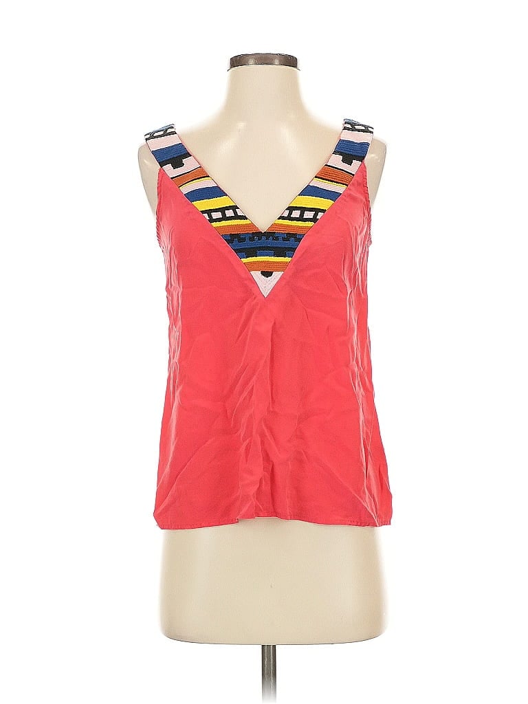 RORY BECA Pre-owned Sleeveless Silk Top Red Plunge Neckline Tops