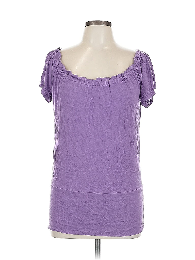 Pre-owned Inc International Concepts Short Sleeve Top Purple Sweetheart Neckline Tops