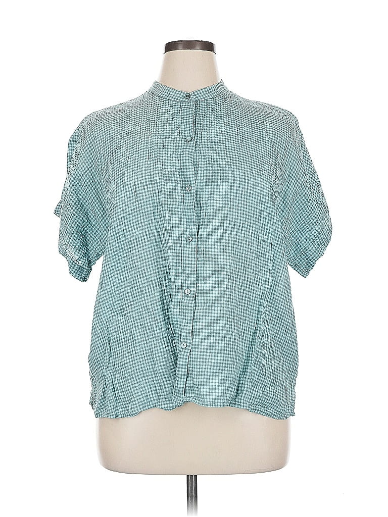 Pre-owned Eileen Fisher Short Sleeve Blouse In Blue
