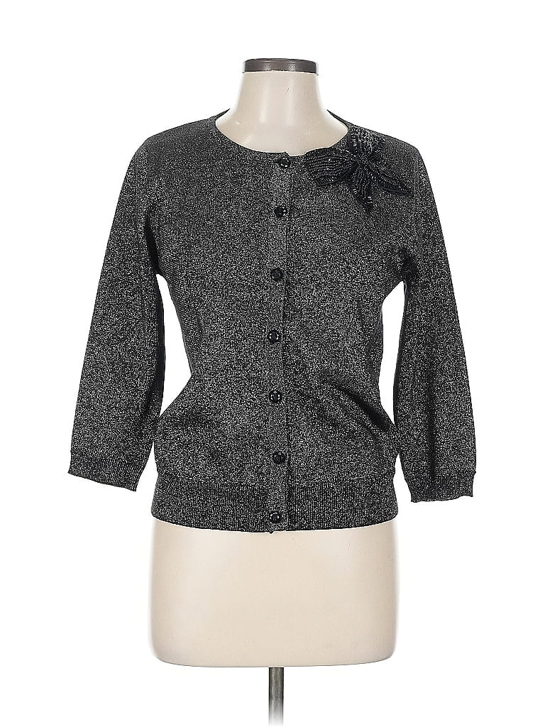 Pre-owned August Silk Cardigan Sweater In Silver