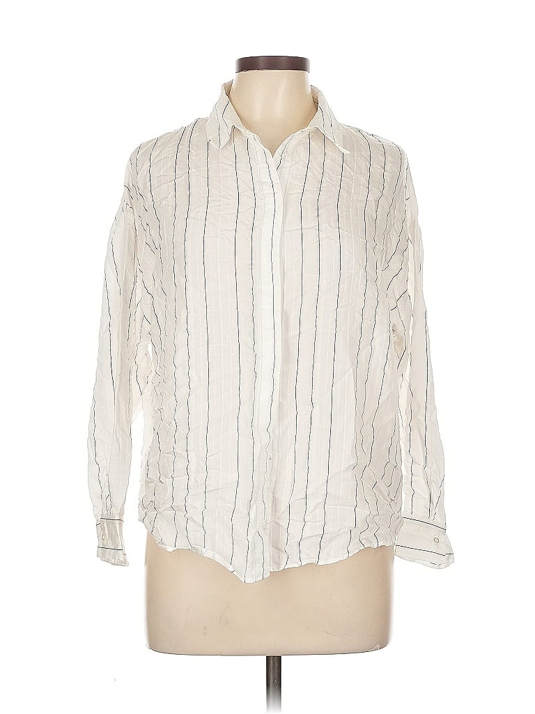 Pre-owned Zara Basic Long Sleeve Button Down Shirt In White