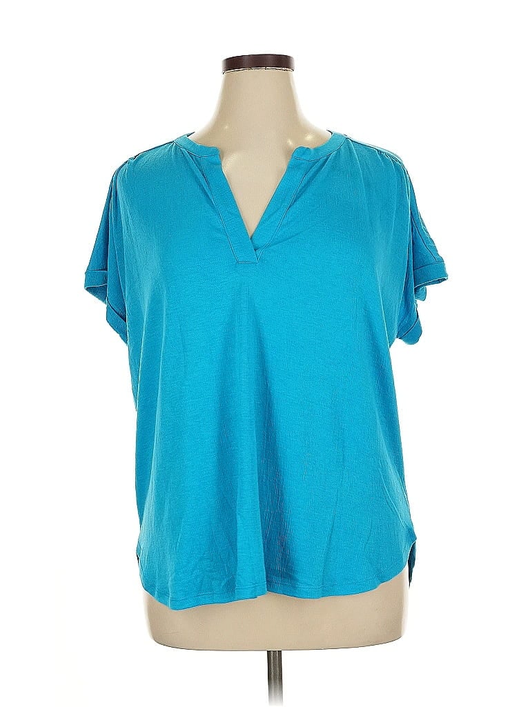 LANE BRYANT Pre-owned Short Sleeve Top Teal V Neck Tops In Blue