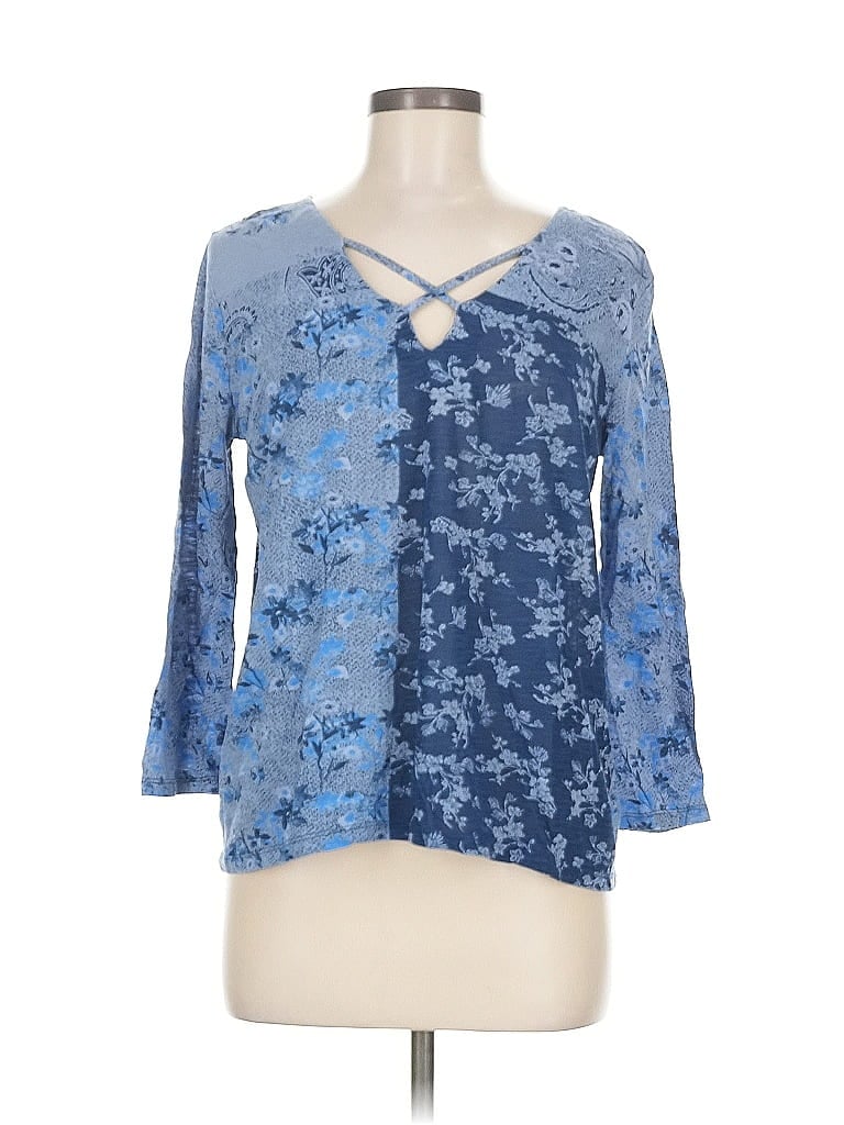 Pre-owned Lucky Brand 3/4 Sleeve Blouse In Blue